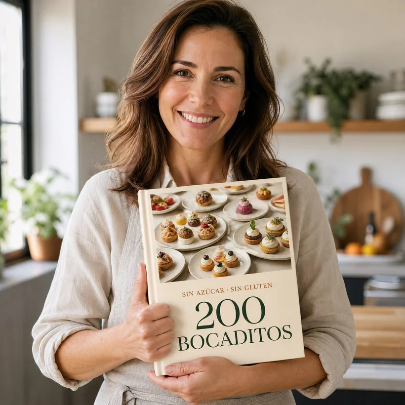 Mia Rose con el recetario 200 Bocaditos